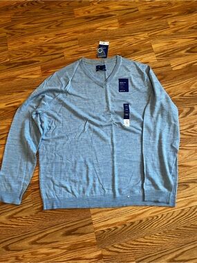 Apt 9 NWT Mens Merino Wool XXL Long Sleeve V-neck Pullover Knit Sweater SKY BLUE
